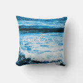 ハワイターコイズ海ウェーブス写真リラックス引用文 クッション (正面)