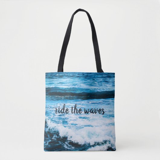 ハワイターコイズ海写真ライドザウェーブズ引用文 トートバッグ (正面)