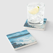 ハワイターコイズ海波写真熱帯モダン ストーンコースター (横)