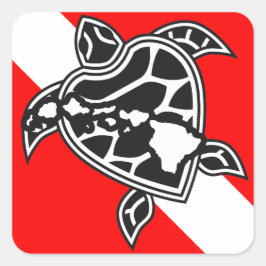 ハワイタートルダイブ国旗 スクエアシール