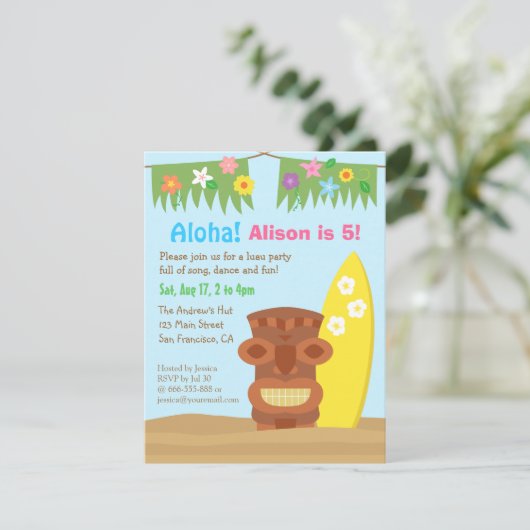 ハワイティキルアウ(ハワイ式宴会)ビーチテーマ誕生日パーティー 招待状 (スタンド正面)