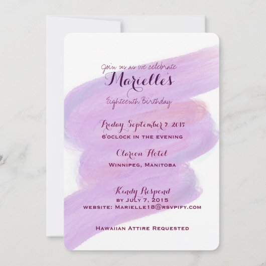 ハワイテーマ 招待状 (裏面)