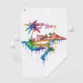 ハワイデザインとカラフル（ばちゃばちゃ）跳ねる ゴルフタオル (インサイチュ)