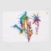 ハワイデザインとカラフル（ばちゃばちゃ）跳ねる ゴルフタオル (横)