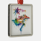 ハワイデザインとカラフル（ばちゃばちゃ）跳ねる メタルオーナメント (右)