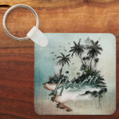 ハワイトロピカルパームツリーアイランド キーホルダー (正面)