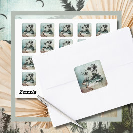 ハワイトロピカルパームツリーアイランド スクエアシール