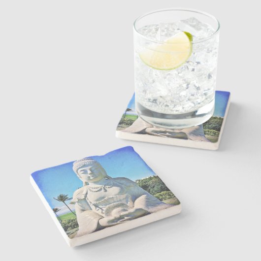 ハワイトロピカルブッダ写真はっきりした平和アンティーク ストーンコースター (横)