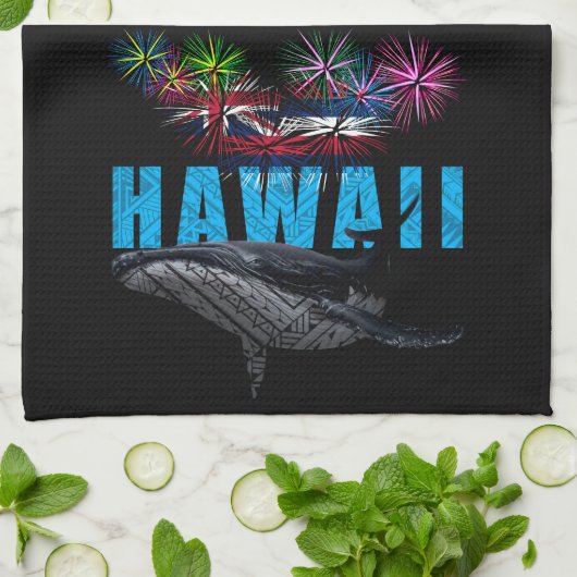 ハワイニーポリネシアの部族のハンプバック花火 キッチンタオル (折り畳み)