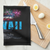 ハワイニーポリネシアの部族のハンプバック花火 キッチンタオル (四つ折り)