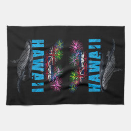 ハワイニーポリネシアの部族のハンプバック花火 キッチンタオル