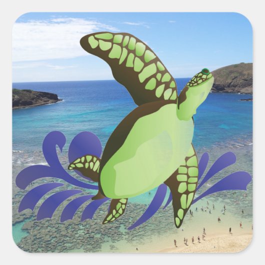 ハワイハナウマベイオアフウミガメ スクエアシール (正面)