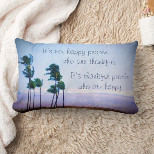 ハワイパームの木々感謝の人々は幸せな引用文 ランバークッション (ブランケット)