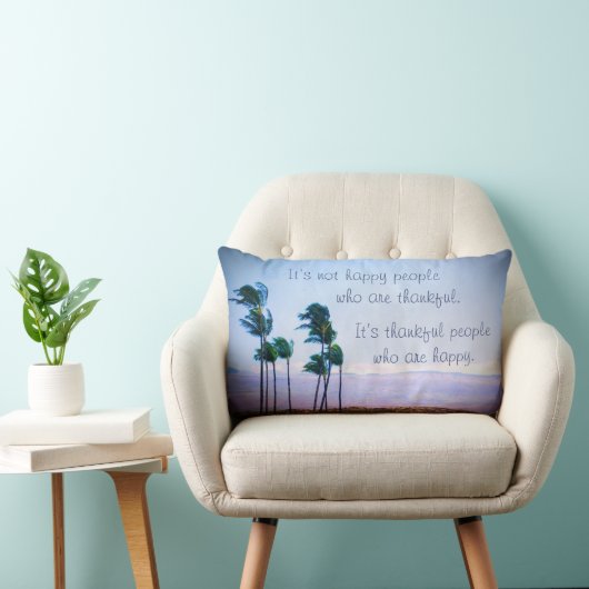 ハワイパームの木々感謝の人々は幸せな引用文 ランバークッション (椅子)
