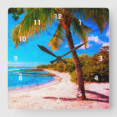 ハワイパームツリートロピカルビーチヴィンテージルックフォト スクエア壁時計 (正面)