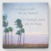 ハワイパームツリーフォトサンクフルハッピーピープル引用文 ストーンコースター (正面)