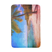 ハワイパームツリーヴィンテージルックフォトオンビーチ時間 バスマット (正面縦)