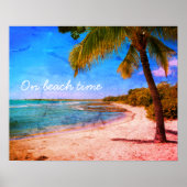 ハワイパームツリーヴィンテージルックフォトオンビーチ時間 ポスター (正面)