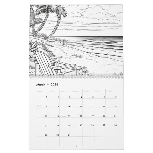 ハワイビーチが自分で色を付ける カレンダー (3月 2026)