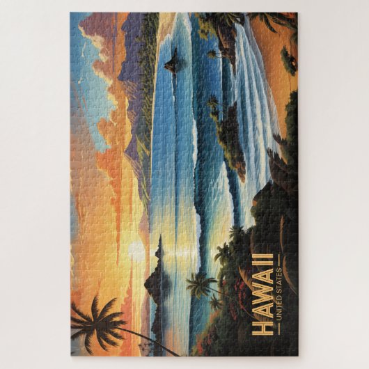 ハワイビーチトロピカルパラダイス絵を描ヴィンテージ ジグソーパズル (縦)