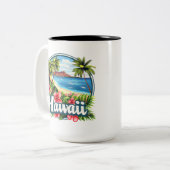 ハワイビーチトロピカルフラワーズマウンテントラベルアート ツートーンマグカップ (正面左)