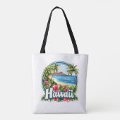 ハワイビーチトロピカルフラワーズマウンテントラベルアート トートバッグ (裏面)
