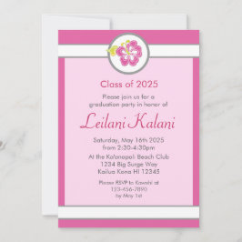 ハワイピンクテーマハイビスカス卒業招待状 招待状