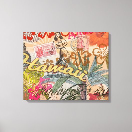 ハワイフラトラベルフラワーヴィンテージ キャンバスプリント (正面)
