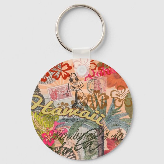 ハワイフラトラベルフラワーヴィンテージ キーホルダー (正面)