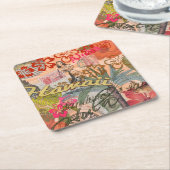 ハワイフラトラベルフラワーヴィンテージ スクエアペーパーコースター (アングル)