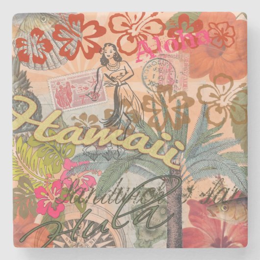 ハワイフラトラベルフラワーヴィンテージ ストーンコースター (正面)