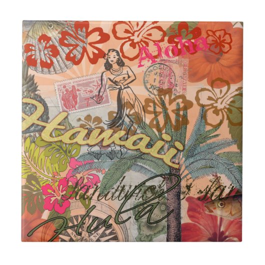 ハワイフラトラベルフラワーヴィンテージ タイル (正面)