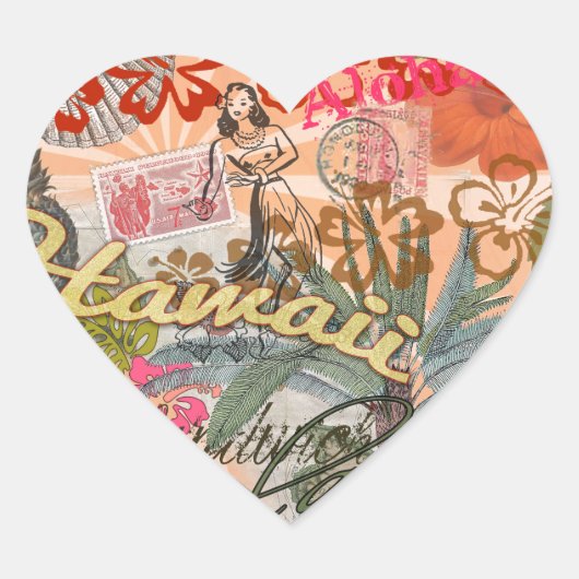 ハワイフラトラベルフラワーヴィンテージ ハートシール (正面)