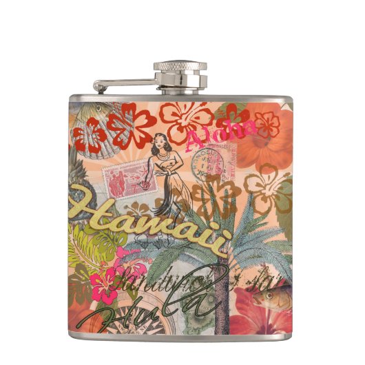 ハワイフラトラベルフラワーヴィンテージ フラスク (正面)