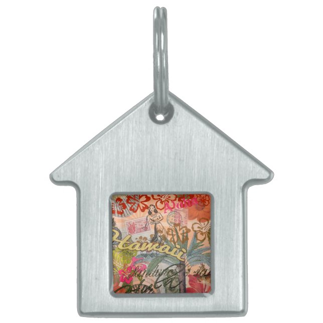 ハワイフラトラベルフラワーヴィンテージ ペットネームタグ (正面)