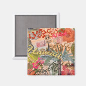 ハワイフラトラベルフラワーヴィンテージ マグネット (正面/裏面)