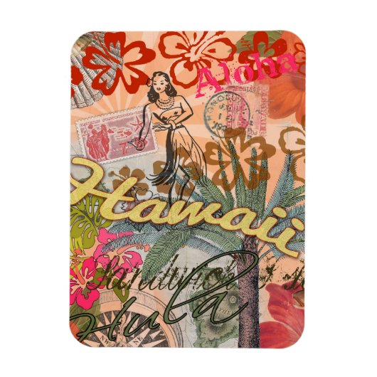 ハワイフラトラベルフラワーヴィンテージ マグネット (縦)