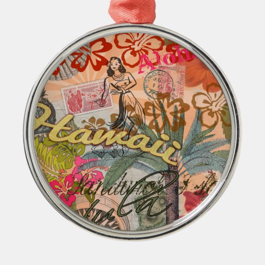 ハワイフラトラベルフラワーヴィンテージ メタルオーナメント (正面)