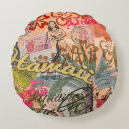 ハワイフラトラベルフラワーヴィンテージ ラウンドクッション