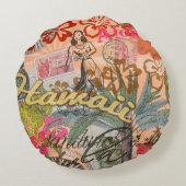 ハワイフラトラベルフラワーヴィンテージ ラウンドクッション (裏面)