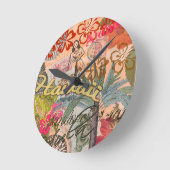 ハワイフラトラベルフラワーヴィンテージ ラウンド壁時計 (傾斜)
