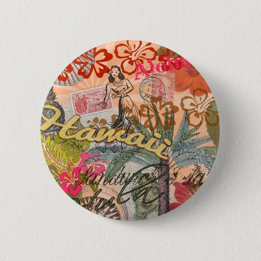ハワイフラトラベルフラワーヴィンテージ 缶バッジ (正面)