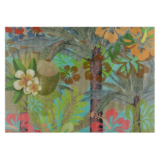 ハワイフラワーフラヴィンテージフローラグラフィック カッティングボード (正面)