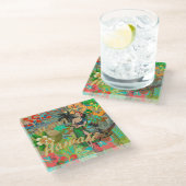 ハワイフラワーフラヴィンテージフローラグラフィック ガラスコースター (アングル)