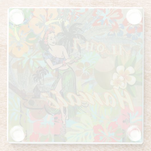 ハワイフラワーフラヴィンテージフローラグラフィック ガラスコースター (裏面)