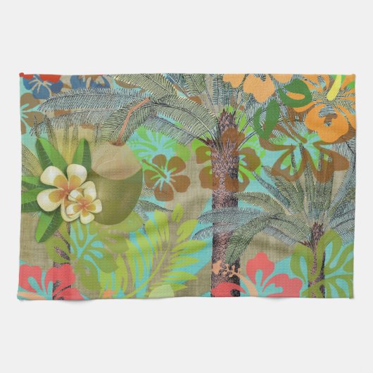ハワイフラワーフラヴィンテージフローラグラフィック キッチンタオル (横)