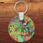 ハワイフラワーフラヴィンテージフローラグラフィック キーホルダー (正面)
