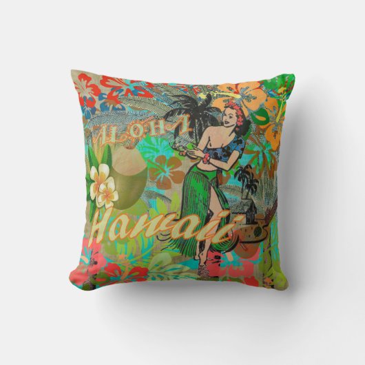 ハワイフラワーフラヴィンテージフローラグラフィック クッション (正面)
