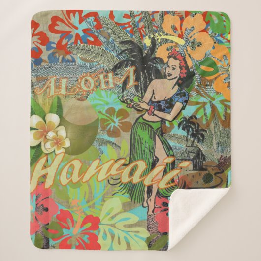 ハワイフラワーフラヴィンテージフローラグラフィック シェルパブランケット (正面)