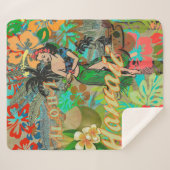 ハワイフラワーフラヴィンテージフローラグラフィック シェルパブランケット (正面(横))